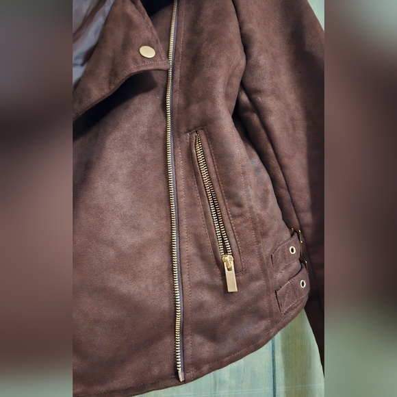 LC Lauren Conrad Runway collection Faux Suede Moto Jacket. Color Wine. Size 4 - Picture 8 of 15